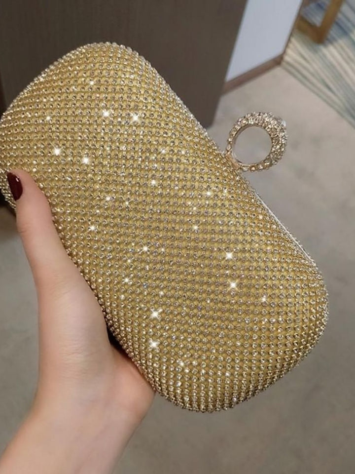 Alloy Solid Color Glitter Crystals Clutch Bags