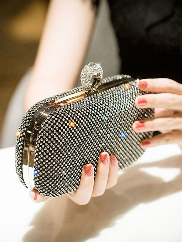 Alloy Solid Color Glitter Crystals Clutch Bags