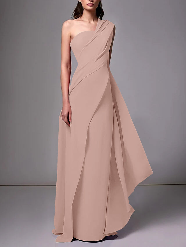 Sheath/Column One-Shoulder Sleeveless Evening Dresses With Pleats Ruched