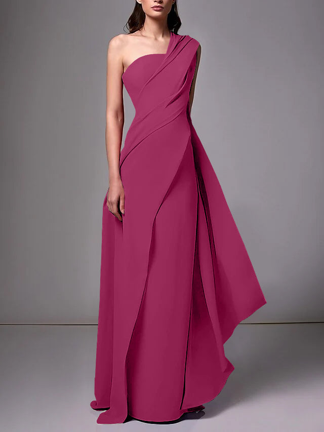 Sheath/Column One-Shoulder Sleeveless Evening Dresses With Pleats Ruched