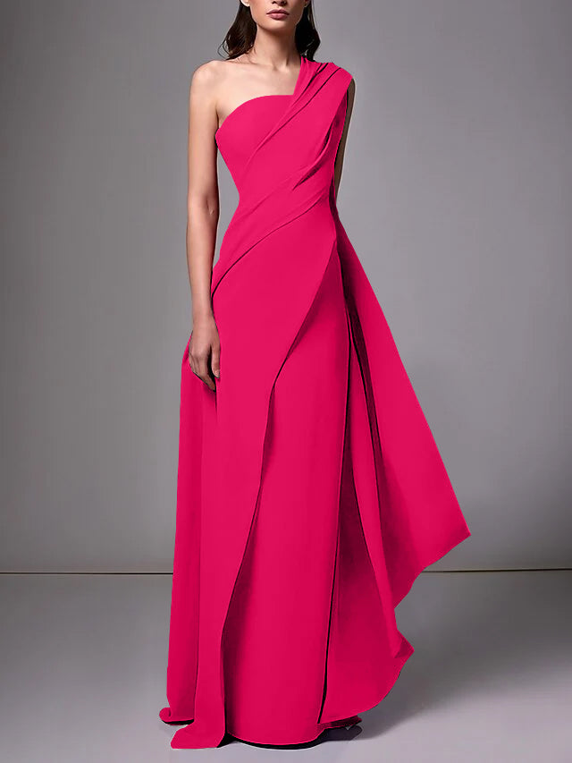 Sheath/Column One-Shoulder Sleeveless Evening Dresses With Pleats Ruched