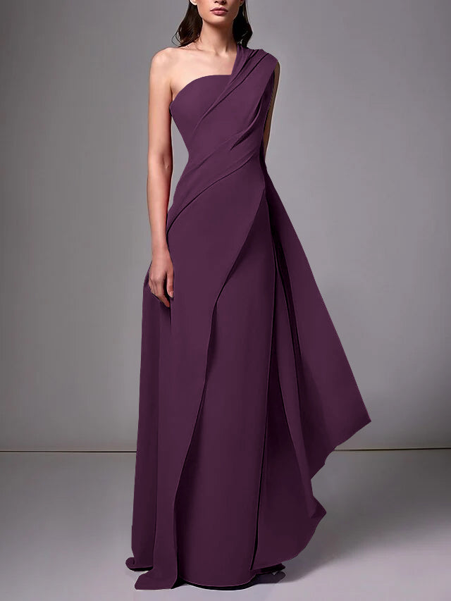 Sheath/Column One Shoulder Floor-length Dresess Grape