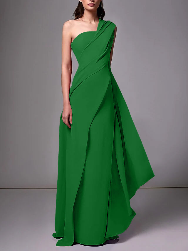 Sheath/Column One-Shoulder Sleeveless Evening Dresses With Pleats Ruched