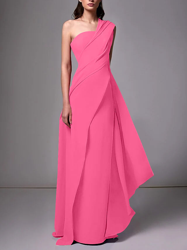 Sheath/Column One-Shoulder Sleeveless Evening Dresses With Pleats Ruched