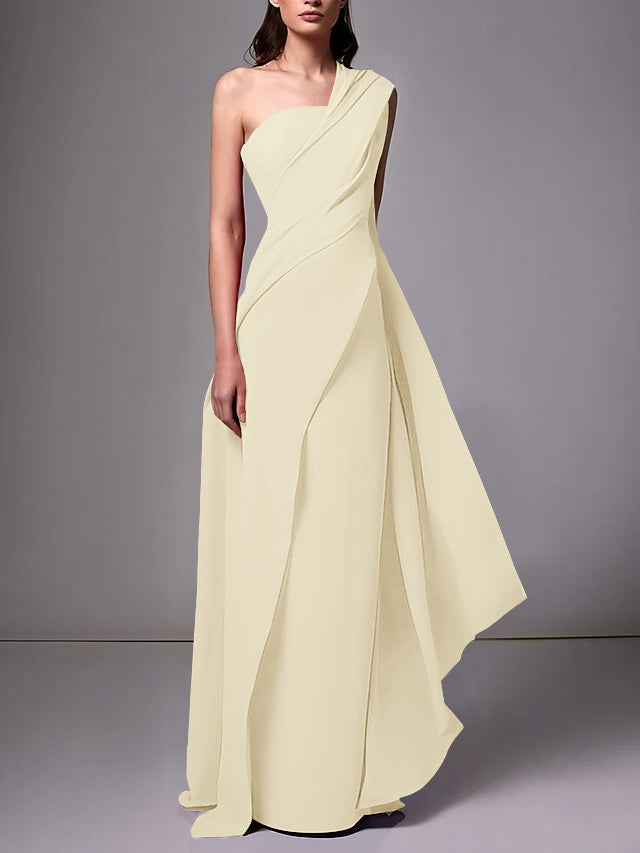 Sheath/Column One-Shoulder Sleeveless Evening Dresses With Pleats Ruched