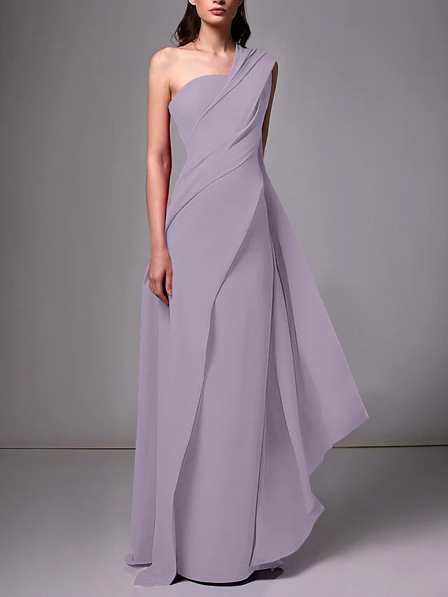 Sheath/Column One-Shoulder Sleeveless Evening Dresses With Pleats Ruched