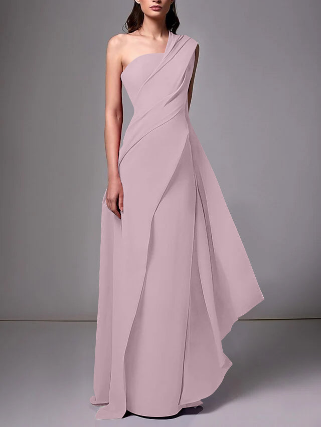 Sheath/Column One-Shoulder Sleeveless Evening Dresses With Pleats Ruched