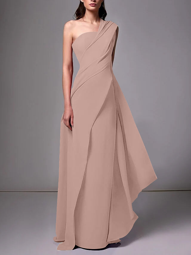 Sheath/Column One-Shoulder Sleeveless Evening Dresses With Pleats Ruched
