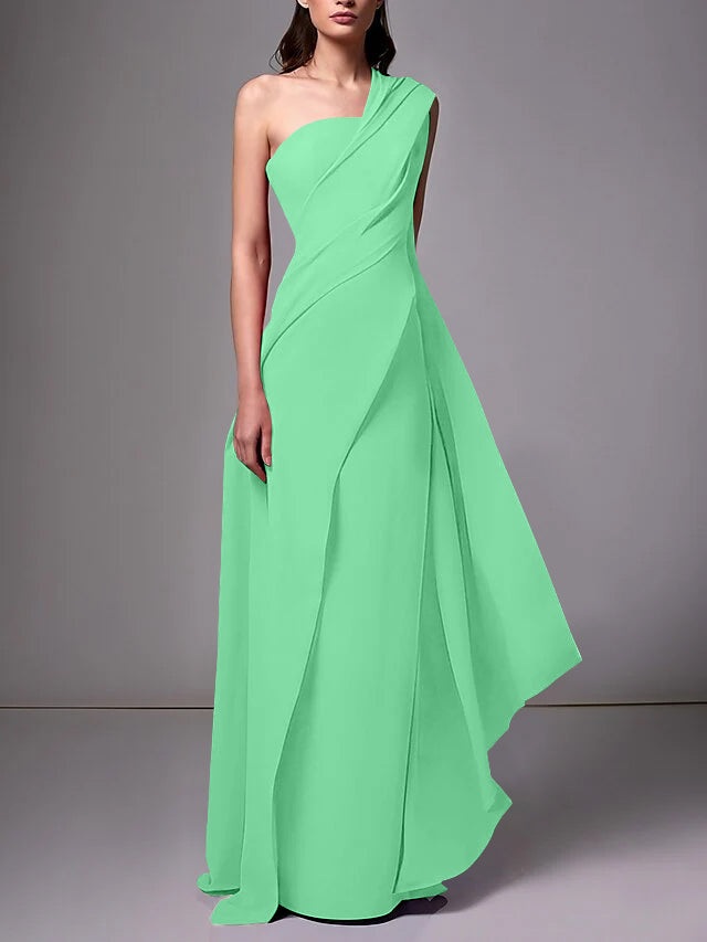 Sheath/Column One-Shoulder Sleeveless Evening Dresses With Pleats Ruched