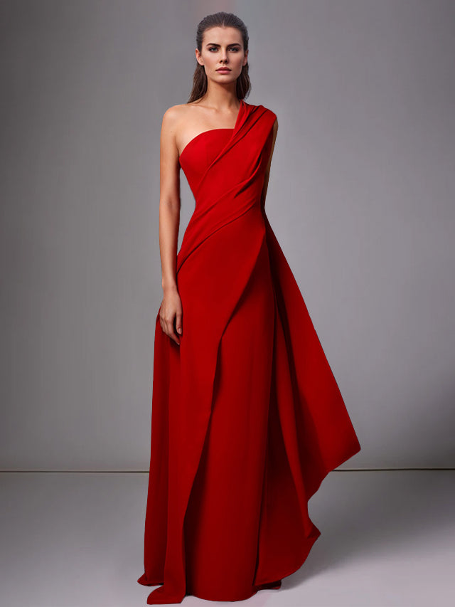 Sheath/Column One-Shoulder Sleeveless Evening Dresses With Pleats Ruched