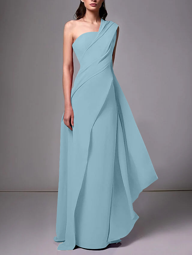 Sheath/Column One-Shoulder Sleeveless Evening Dresses With Pleats Ruched