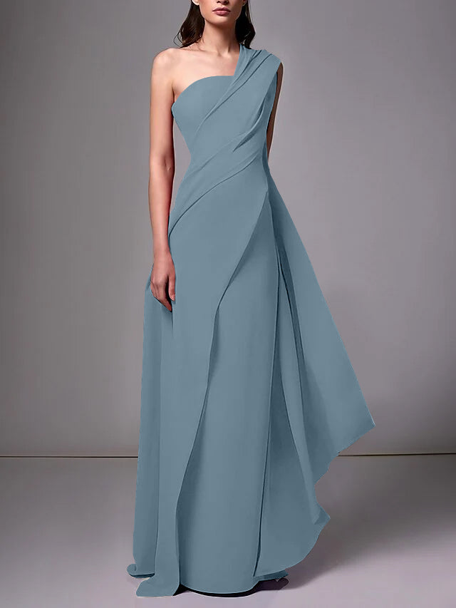 Sheath/Column One-Shoulder Sleeveless Evening Dresses With Pleats Ruched