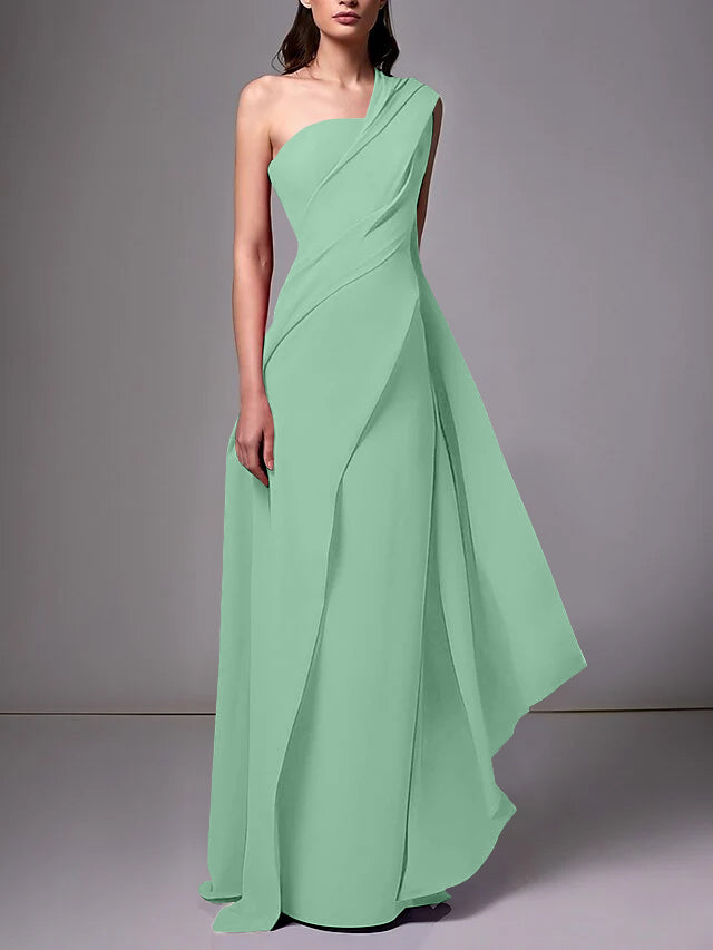 Sheath/Column One-Shoulder Sleeveless Evening Dresses With Pleats Ruched