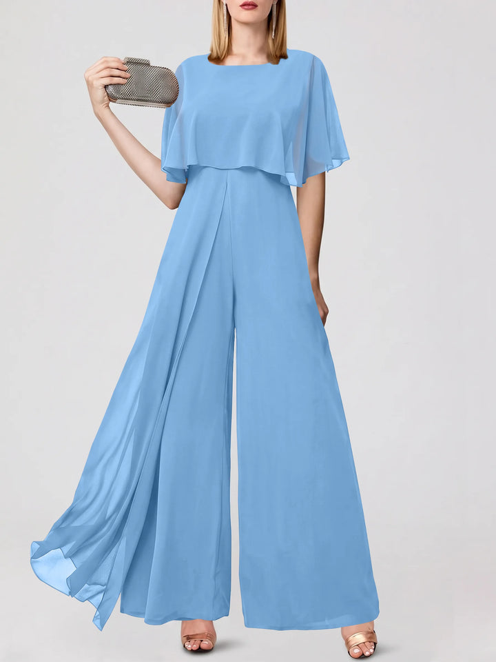 Jumpsuits Short Sleeves Jewel Neck Wedding Guest Dress with Fringe