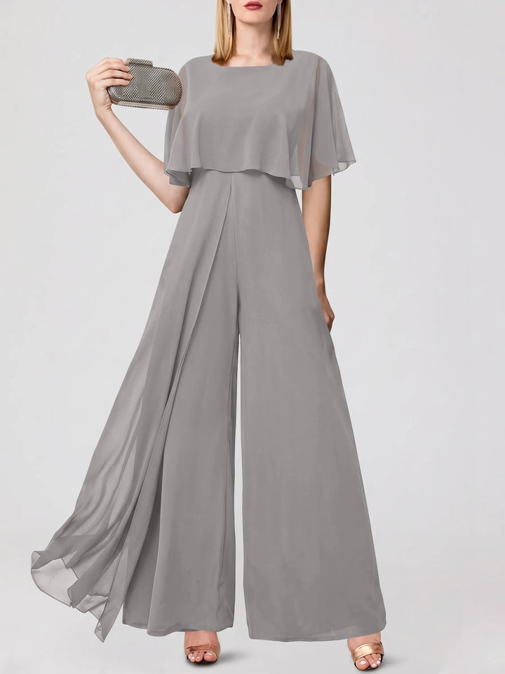Jumpsuits Short Sleeves Jewel Neck Wedding Guest Dress with Fringe