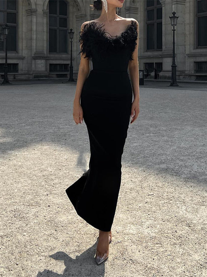 Sheath/Column Sleeveless One-Shoulder Ankle Length Wedding Guest Dress - Mondressy Sheath/Column Sleeveless One-Shoulder Ankle Length Wedding Guest Dress - Mondressy