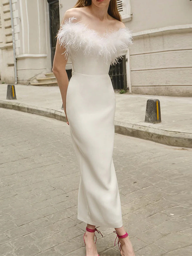 Sheath/Column Sleeveless One-Shoulder Ankle Length Wedding Guest Dress - Mondressy Sheath/Column Sleeveless One-Shoulder Ankle Length Wedding Guest Dress - Mondressy