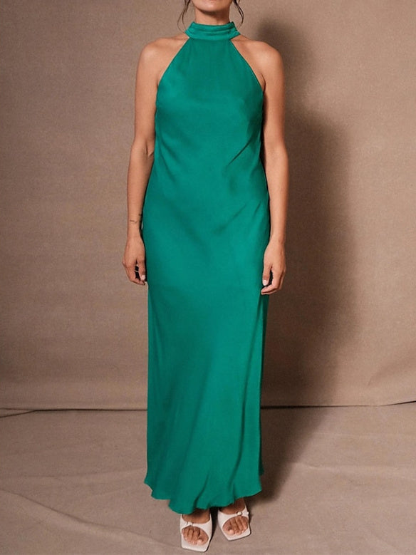 Sheath/Column Halter Neck Sleeveless Ankle-Length Wedding Guest Dresses Emerald Green Sheath/Column Halter Neck Sleeveless Ankle-Length Wedding Guest Dresses Emerald Green