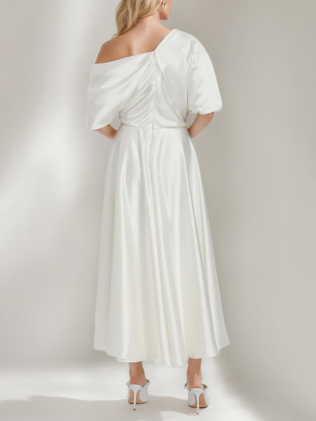 one shoulder half sleeve dress One Shoulder Half Sleeve Wrap Hem Dress