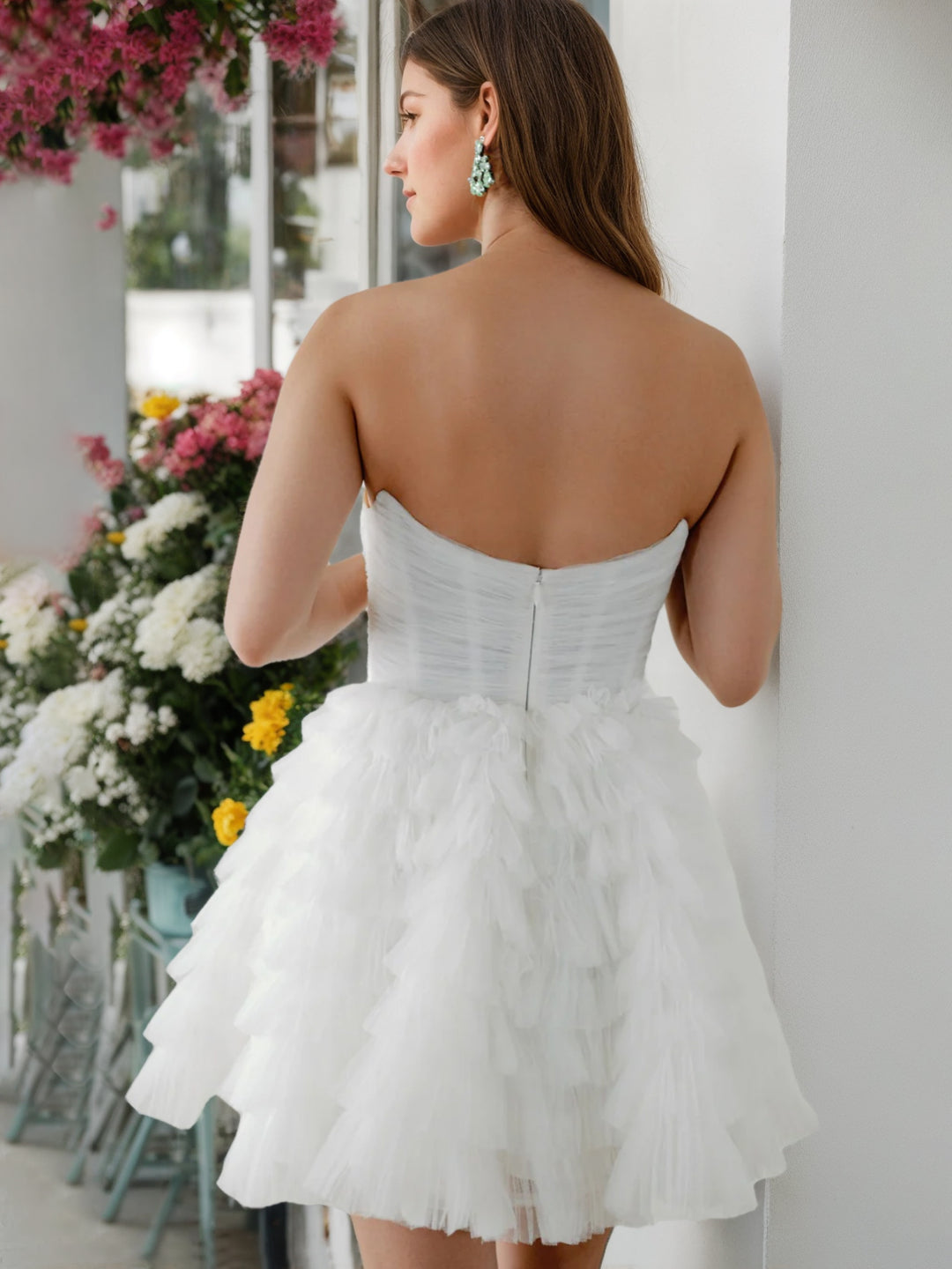 A-Line/Princess Strapless Sleeveless Mini Wedding Dress With Ruffles