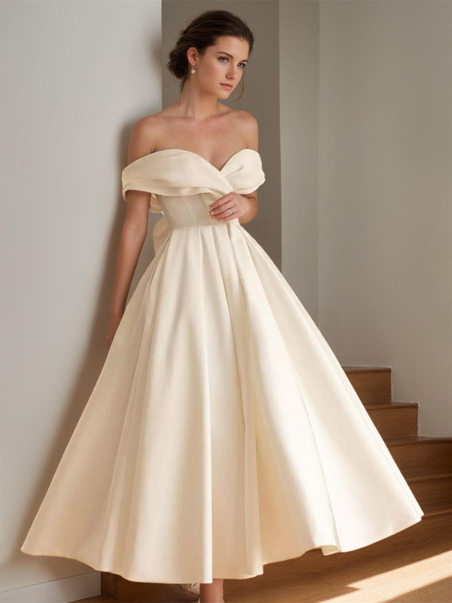 A-Line/Princess Sweetheart Sleeveless Ankle-Length Wedding Dress With - Mondressy A-Line/Princess Sweetheart Sleeveless Ankle-Length Wedding Dress With - Mondressy