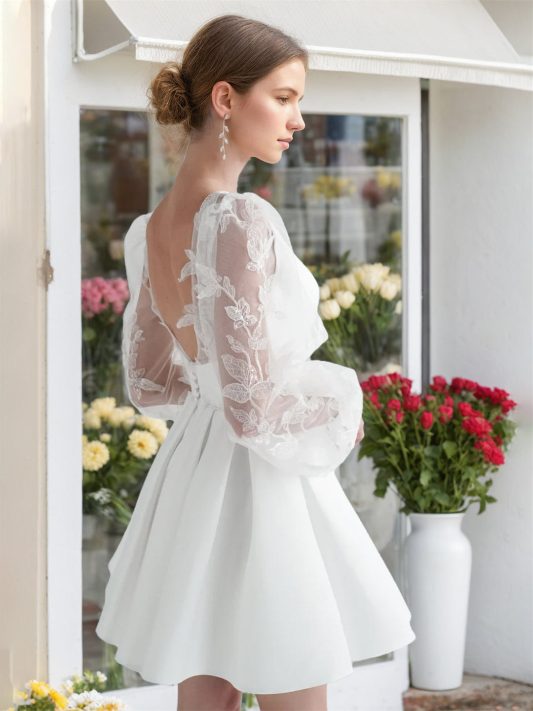 A-Line/Princess V-Neck Long Sleeves Mini Lace Wedding Dress A-Line/Princess V-Neck Long Sleeves Mini Lace Wedding Dress