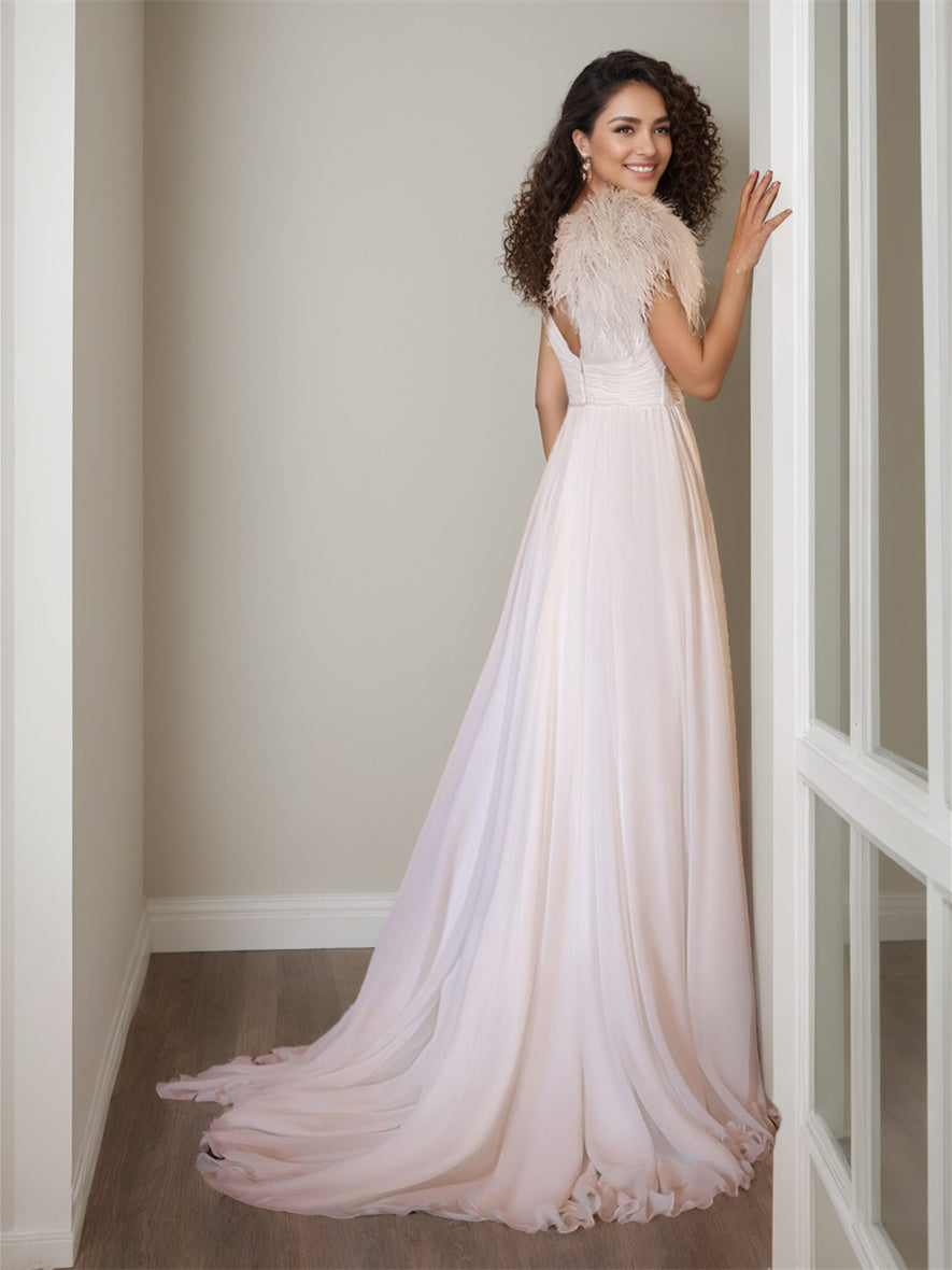 A-Line/Princess V-Neck Sleeveless Floor-Length Wedding Dress With Split Side