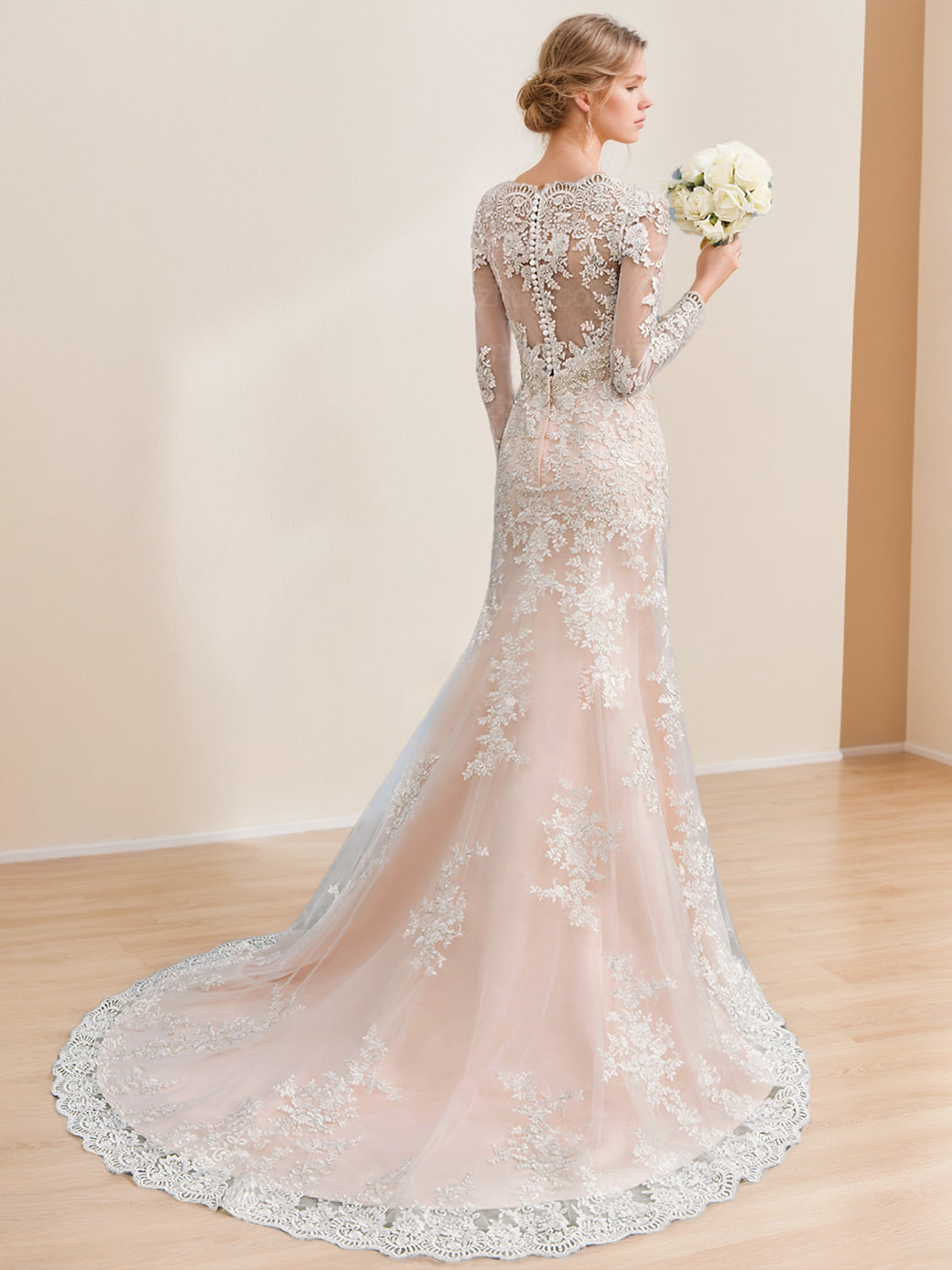 A-Line/Princess Long Sleeves Floor Length Wedding Dress with Appliques