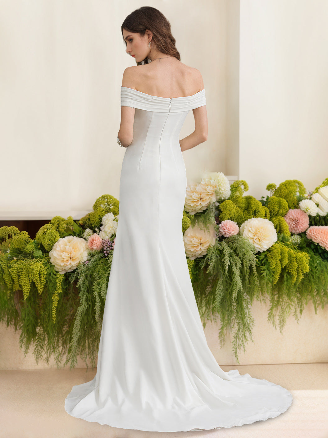 Trumpet/Mermaid Off-the-Shoulder Floor-Length Wedding Dress with Ruffles