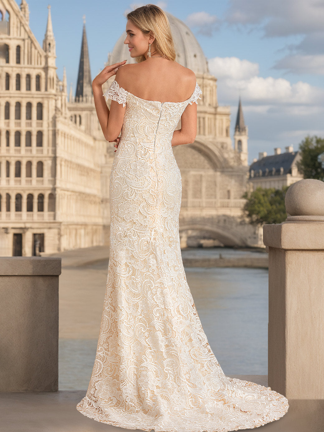 Trumpet/Mermaid Sweetheart Off-the-Shoulder Floor-Length Wedding Dresses with Appliques