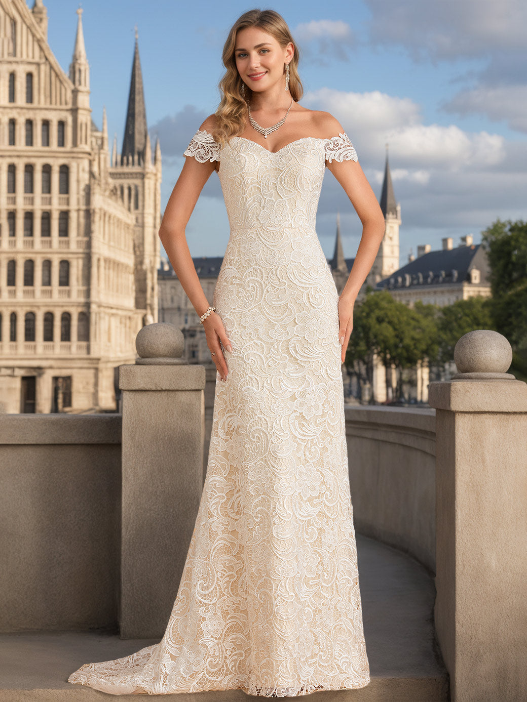 Ivory Bridal Gowns 2026 Chic Women's Off-the-Shoulder Lace Appliques Mermaid/Trumpet Sleeveless Long Formal Wedding Dresses, Ivory Ivory Bridal Gowns 2026 Chic Women's Off-the-Shoulder Lace Appliques Mermaid/Trumpet Sleeveless Long Formal Wedding Dresses, Ivory