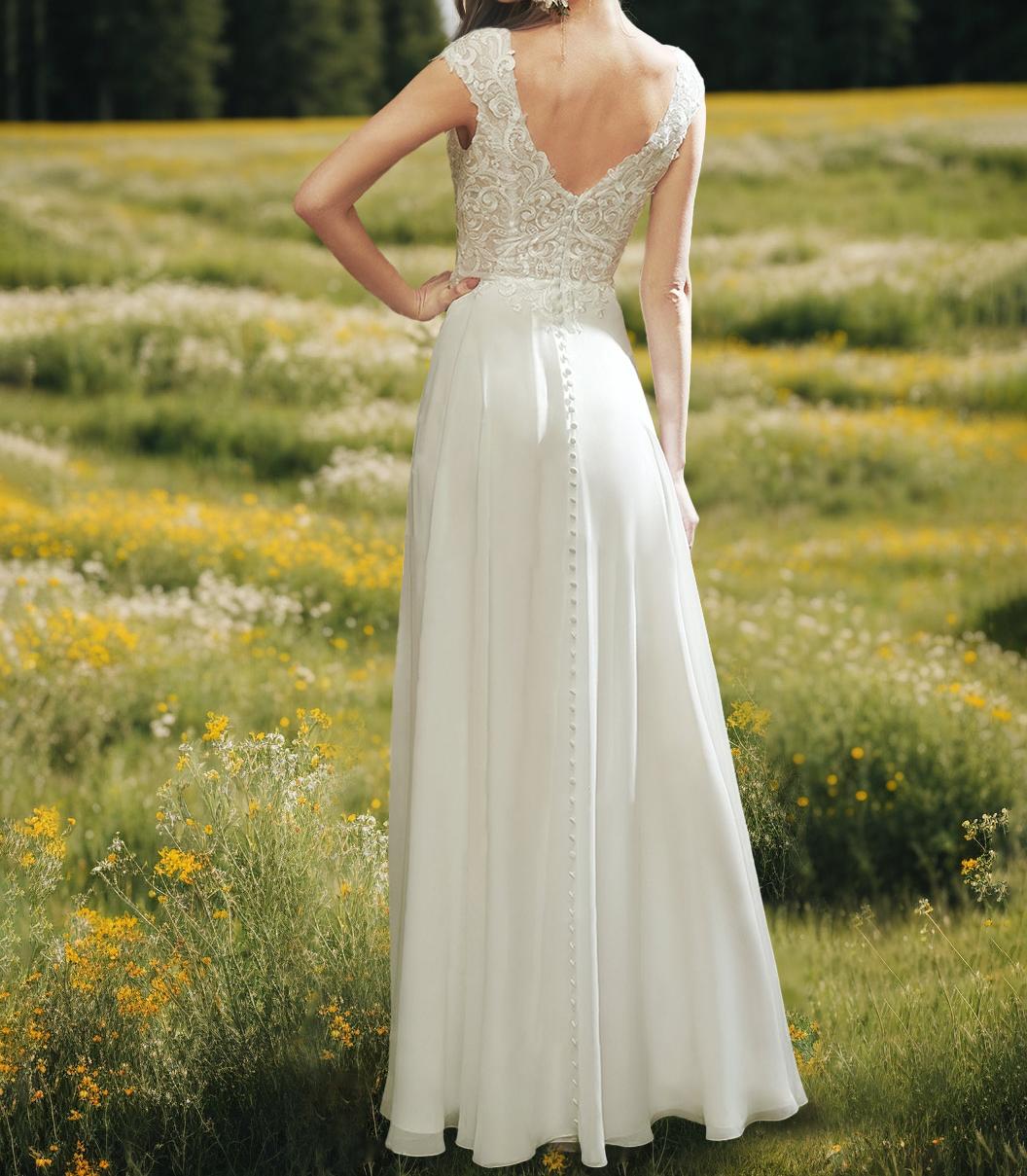 A-Line/Princess V-Neck Sleeveless Ankle-Length Wedding Dress with Appliques