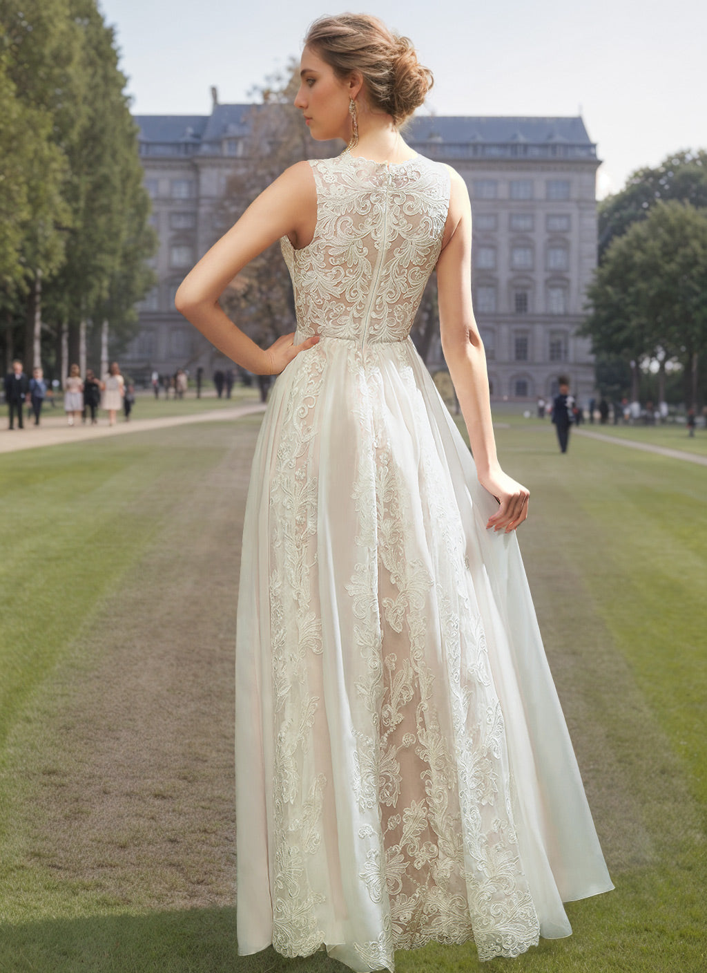2026 Appliques Wedding Dresses for Women Ball Gown A-Line Jewel Neck Sleeveless Floor-Length Elegant Bridal Ball Gowns, Ivory