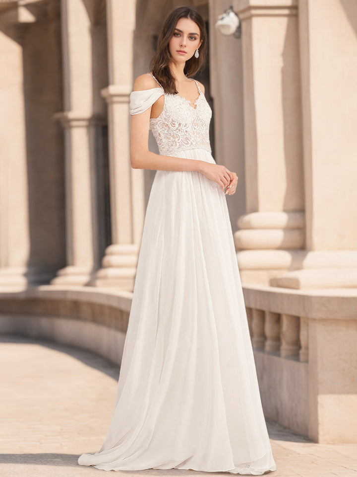 A-Line/Princess Spaghetti Straps V-Neck Sleeveless Wedding Dresses with Appliques & Sequins