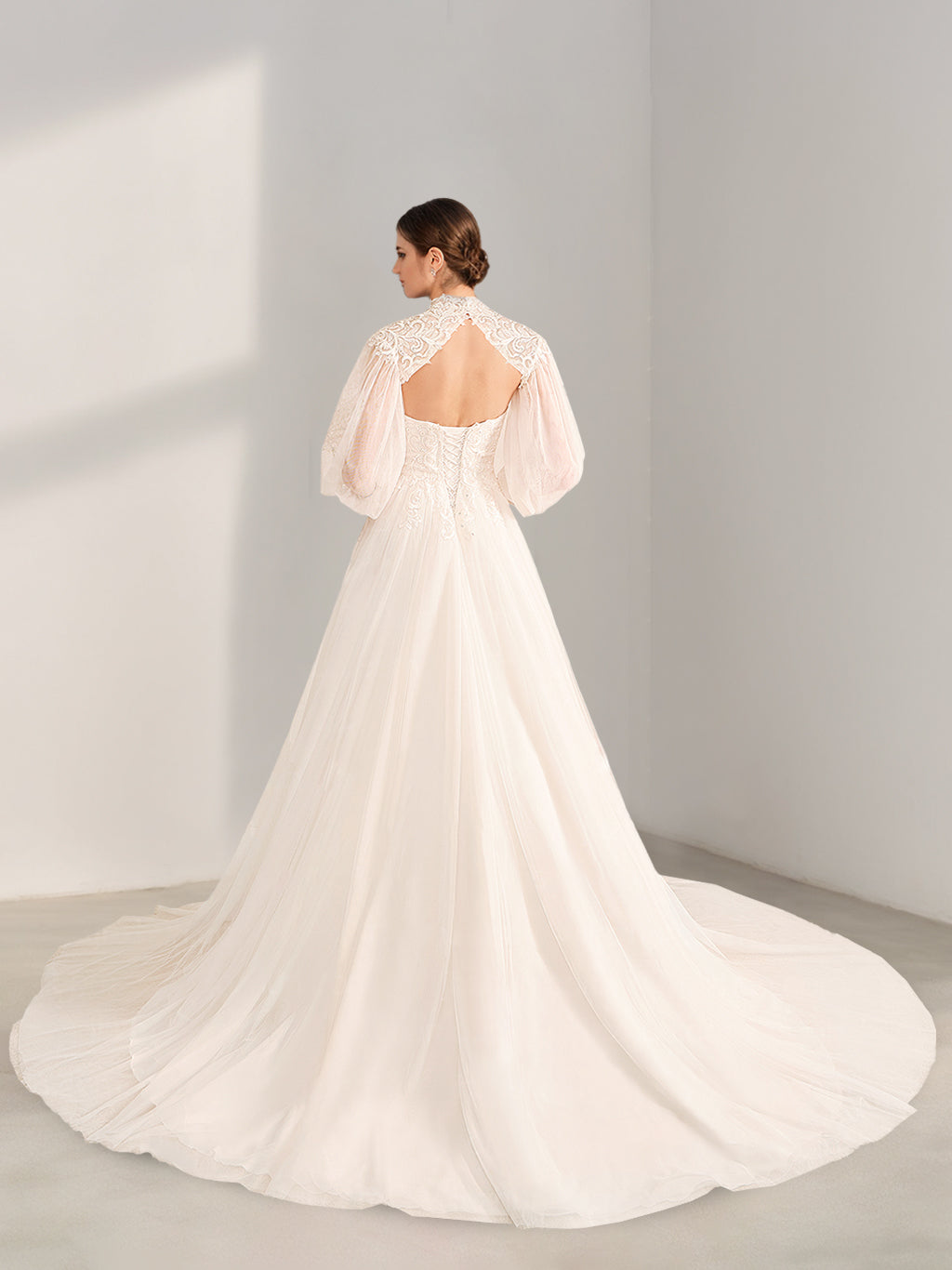 Bridal Gowns White Tulle Ball Gown A-Line High Neck Sweetheart Long Sleeves Floor-Length Appliques Formal Wedding Dresses with Sequins, White Bridal Gowns White Tulle Ball Gown A-Line High Neck Sweetheart Long Sleeves Floor-Length Appliques Formal Wedding Dresses with Sequins, White