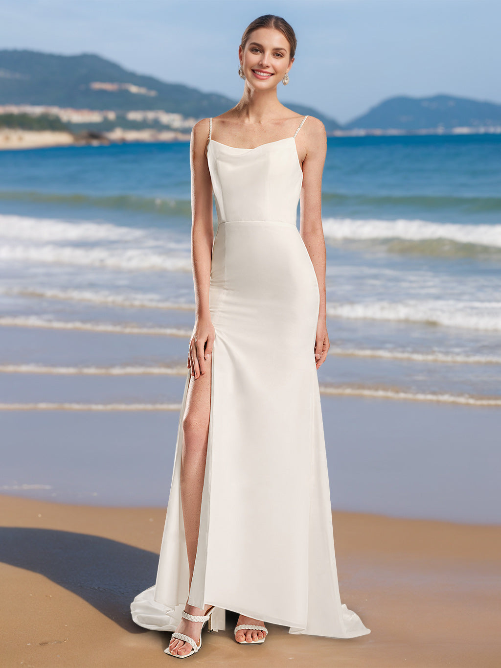 A-Line/Princess Spaghetti Straps Sleeveless Floor-Length Wedding Dress