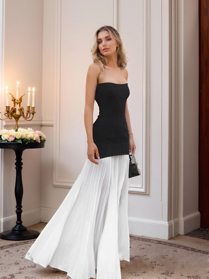 A-line/Princess Strapless Sleeveless Ruched Floor-Length Wedding Guest Dresses