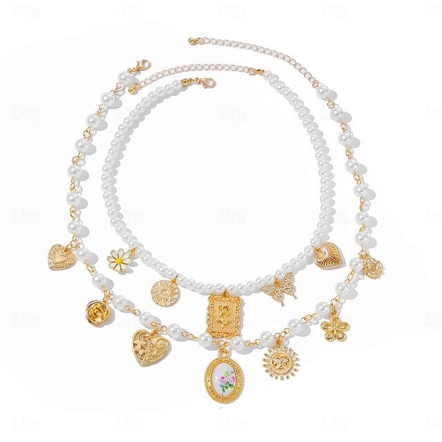 Women's Tassel Modern Lolita Double Layered Sun Heart Wedding Drops Necklace For Wedding Party Daily