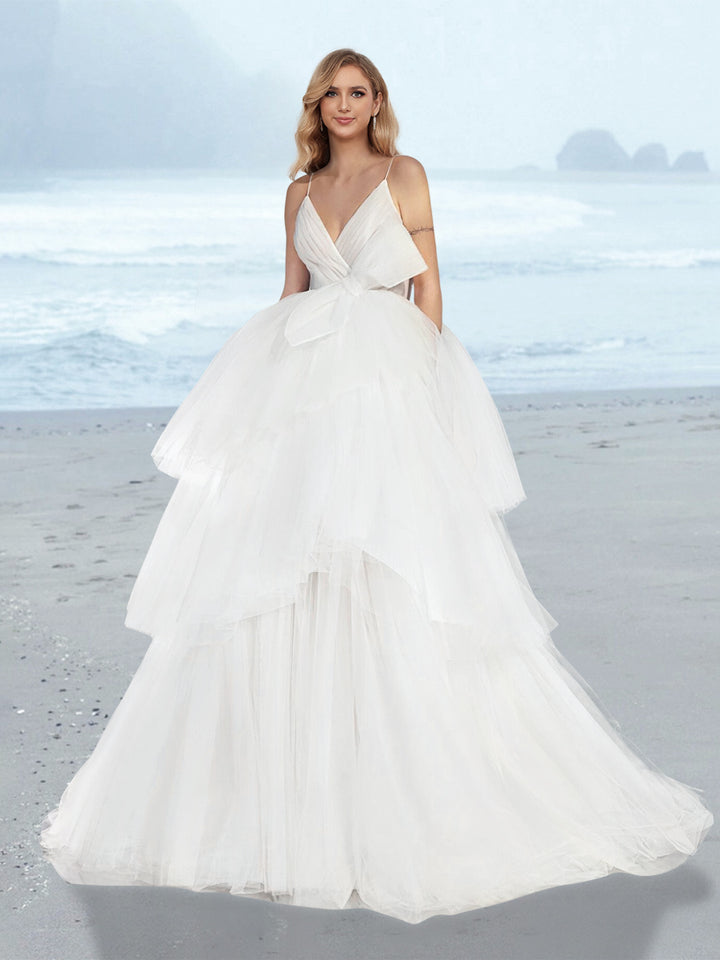 A-Line/Princess V-Neck Floor-Length Wedding Dress