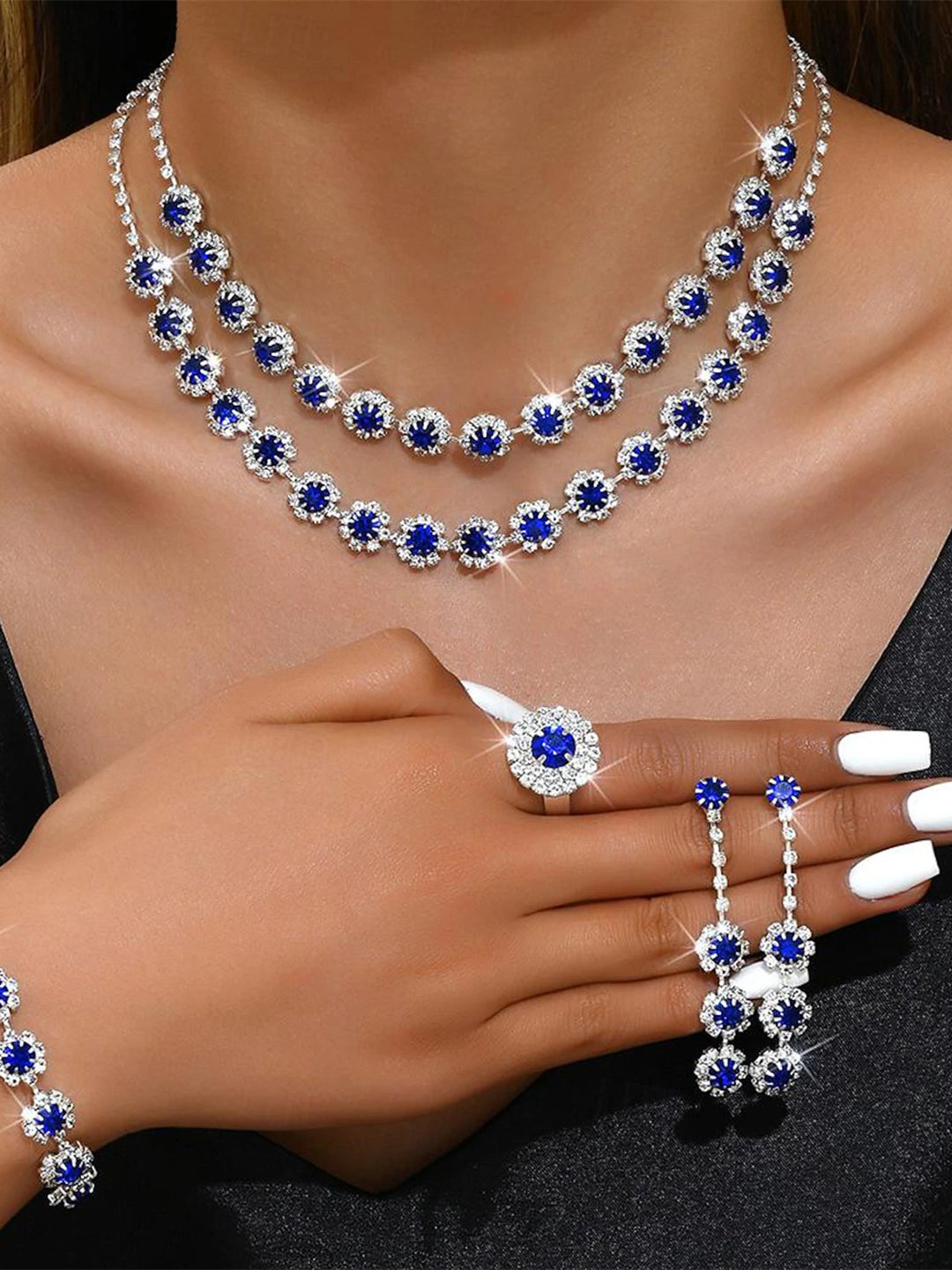 1 set Jewelry 5 pieces set Rhinestone Alloy Rings Earrings Bracelets For Women's Jewelry Set For Wedding Party Anniversary