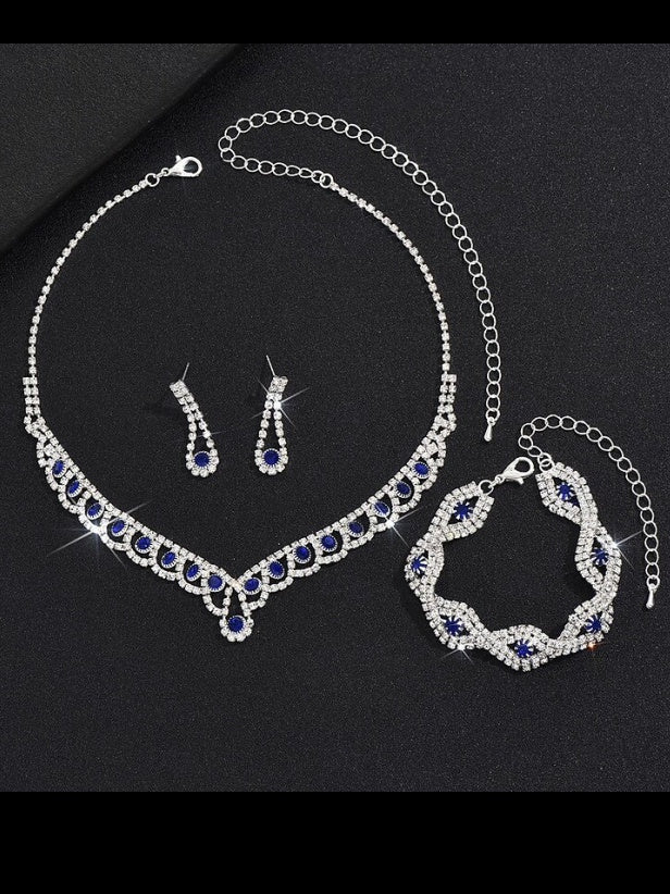 1 set Bridal Jewelry Three-piece Suit Rhinestone Imitation Diamond Necklace Bracelet Earrings Women's Jewelry Set  For Wedding Gift