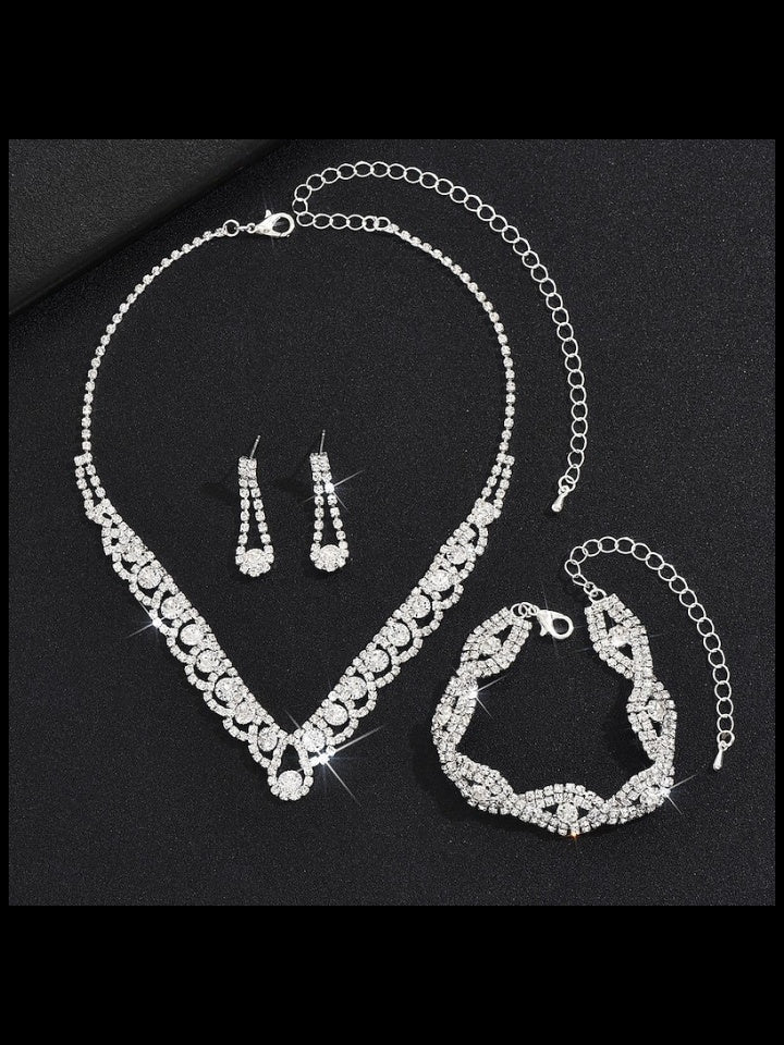 1 set Bridal Jewelry Three-piece Suit Rhinestone Imitation Diamond Necklace Bracelet Earrings Women's Jewelry Set  For Wedding Gift