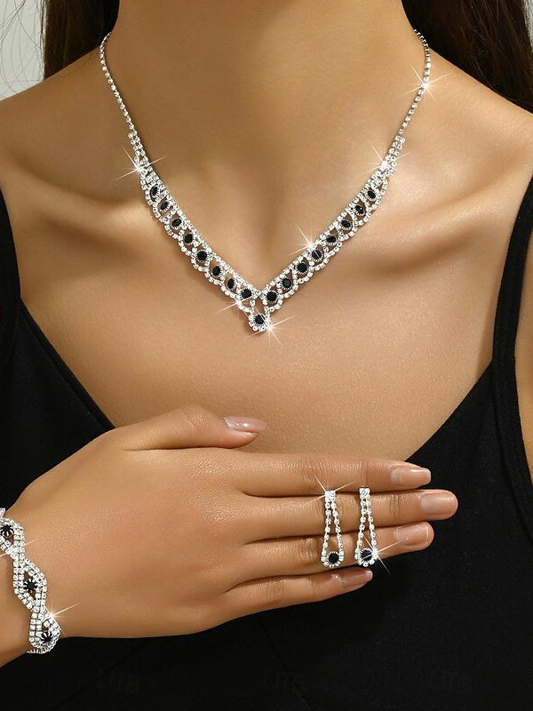 1 set Bridal Jewelry Three-piece Suit Rhinestone Imitation Diamond Necklace Bracelet Earrings Women's Jewelry Set  For Wedding Gift