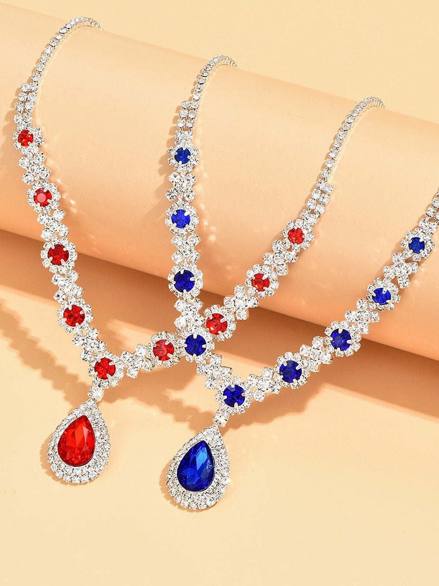 Jewelry Set One-piece Suit Rhinestone Earrings Necklace Women's Classic Pear Jewelry Set For Wedding Party