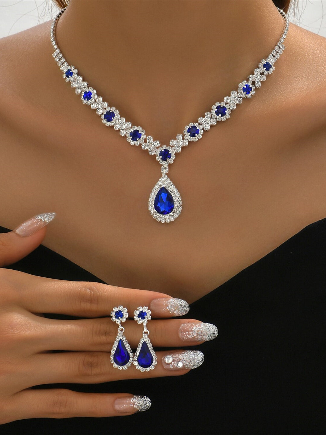 Jewelry Set One-piece Suit Rhinestone Earrings Necklace Women's