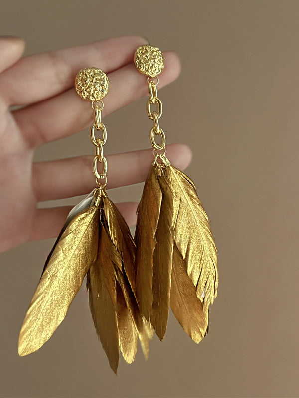 Silver Needle Round Feather Retro Temperament Earrings For Women