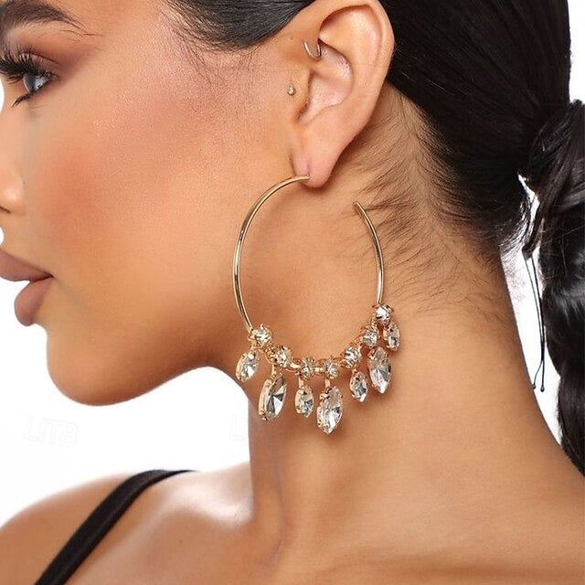 Women's Hoop Tassel Fringe Drop Precious Tropical Fashion Personalized Imitation Diamond Earrings Jewelry For Wedding Party Work Prom