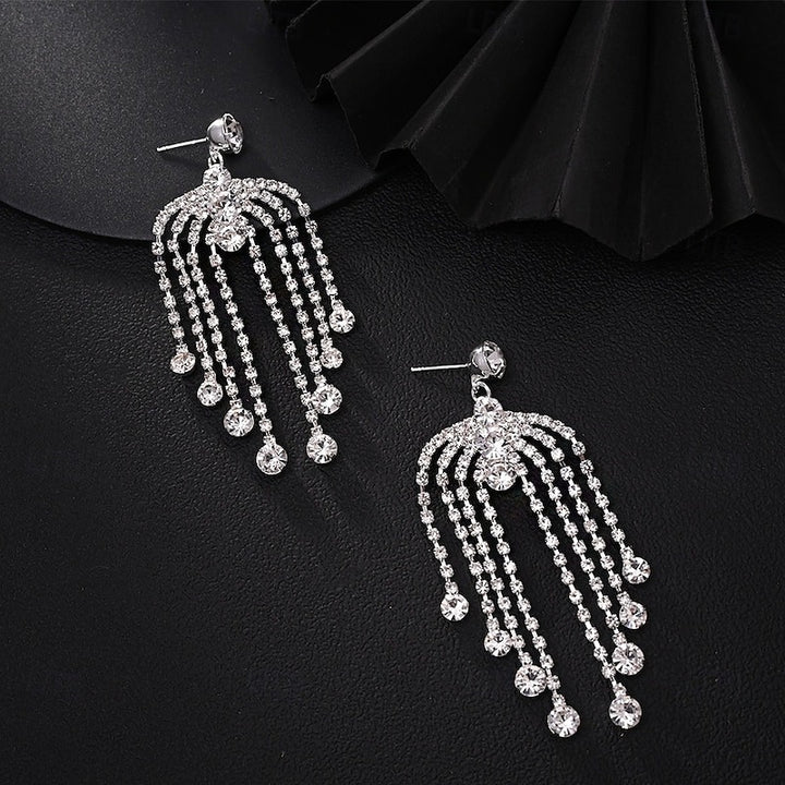 Women's Tassel Fringe Precious Fan Elegant Fashion Personalized Imitation Diamond Earrings Jewelry Silver For Wedding Party Work Daily