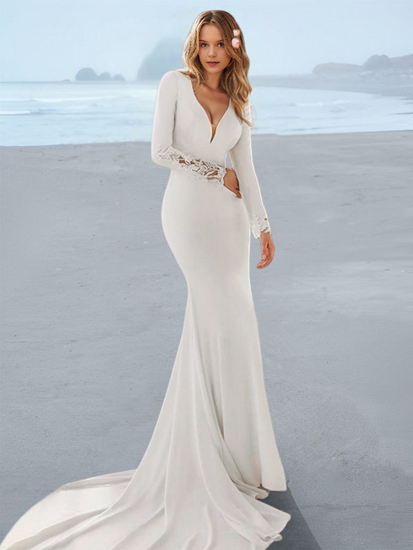 Trumpet/Mermaid V-Neck Wedding Dress with Applique