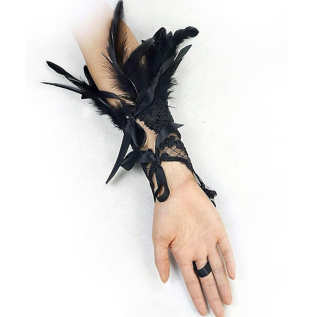 1 Pair Retro Vintage Feather Lace Long Gloves